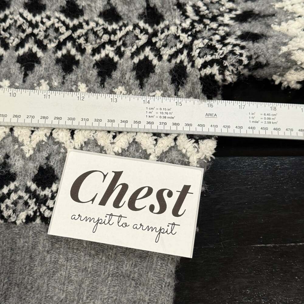 Revolve L'Academie Sz S Niara Gray Bishop Sleeve Wool Blend Fair Isle Sweater - Picture 7 of 9
